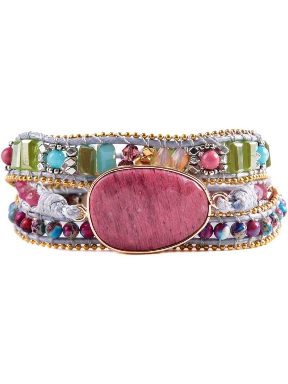 Boho Handmade Natural Stone Crystal Leather Bead Wrap Bracelets for Women